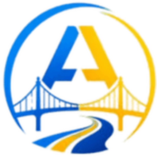 AAVKARSETU emblem: a bridge over a road inside a circle